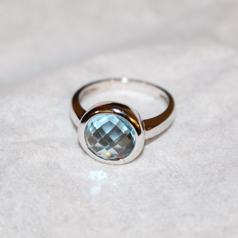FABULOUS 4.96-carat  Blue Topaz Ring in 14K White Gold - Picture 3 of 9
